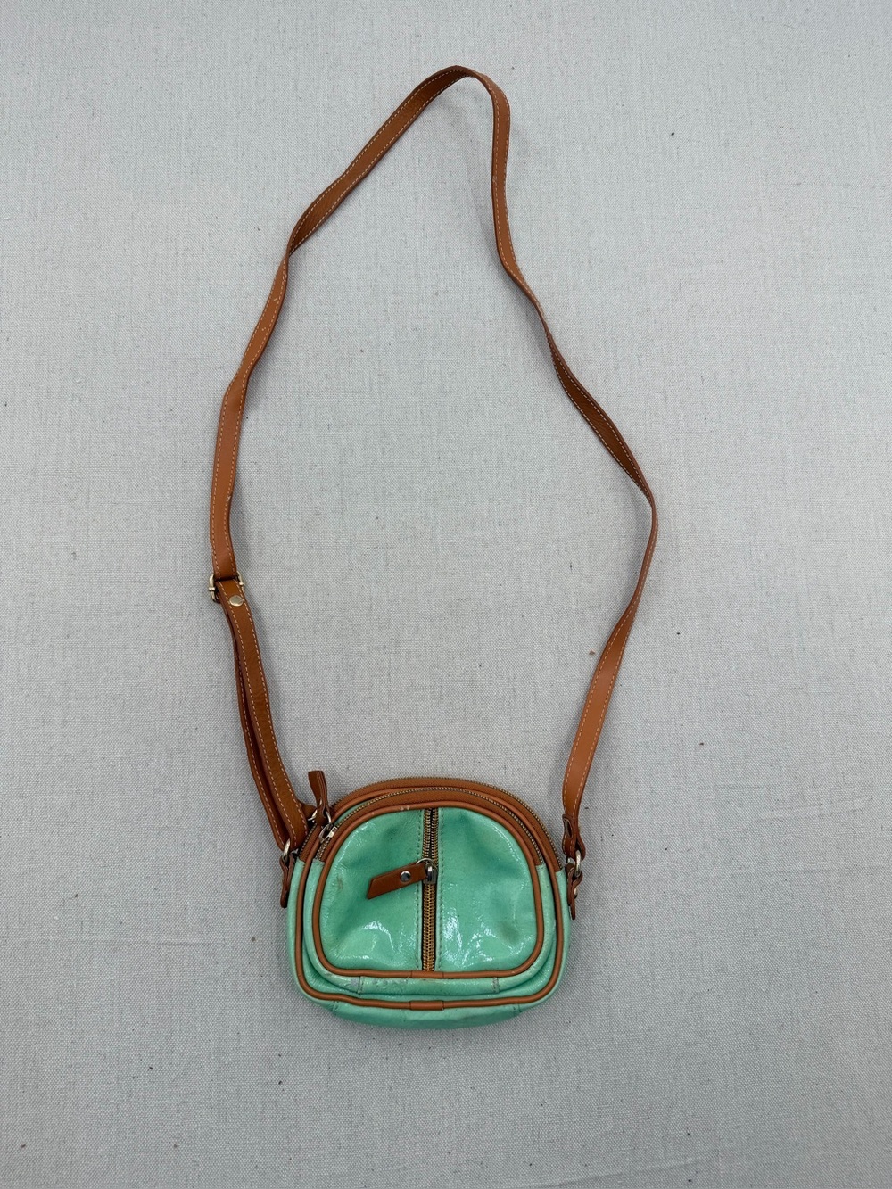Valentina Brown Trim Mint Green Crossbody Leather Bag